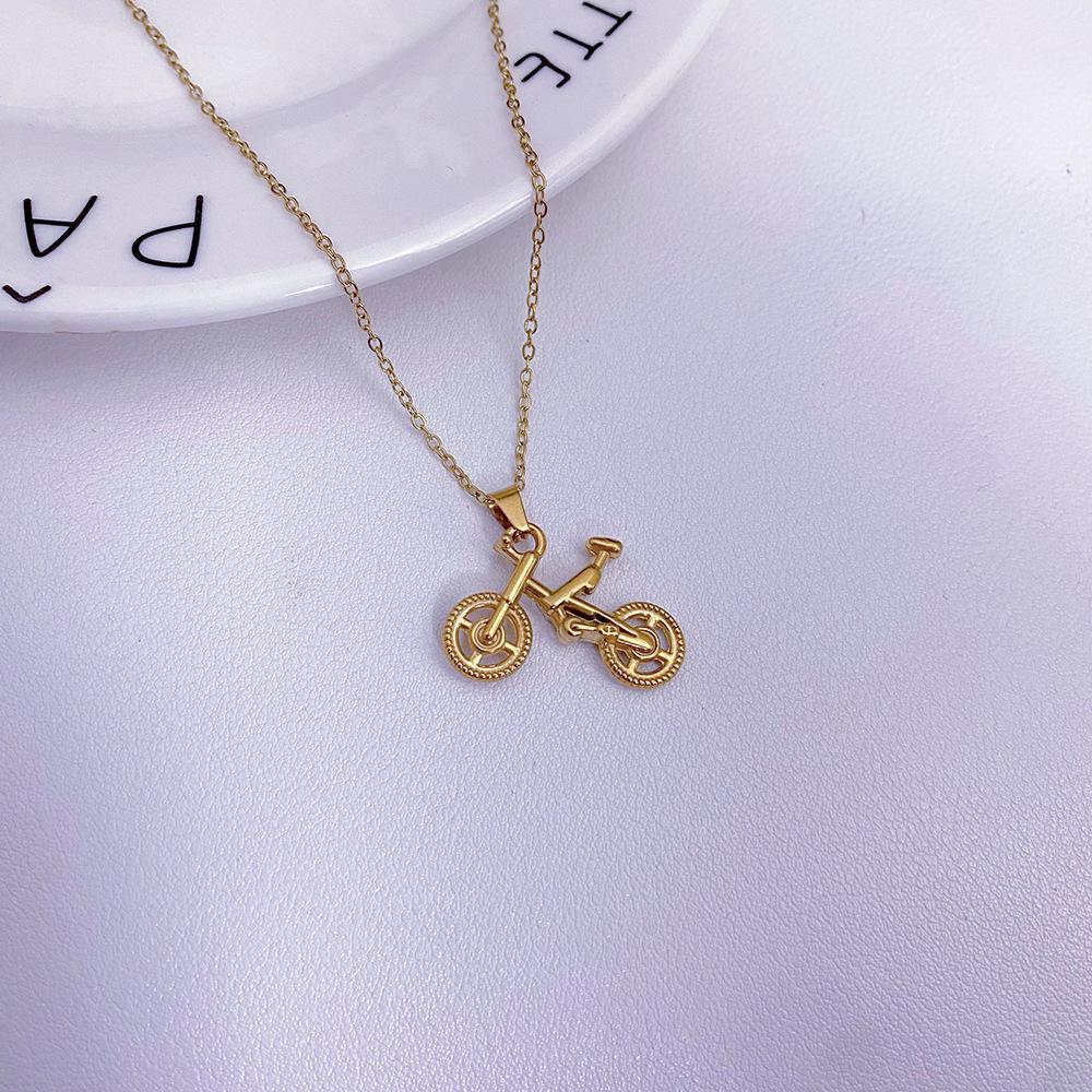 European Stainless Steel Bicycle Pendant Necklace - Trendy Clavicle Chain золотой