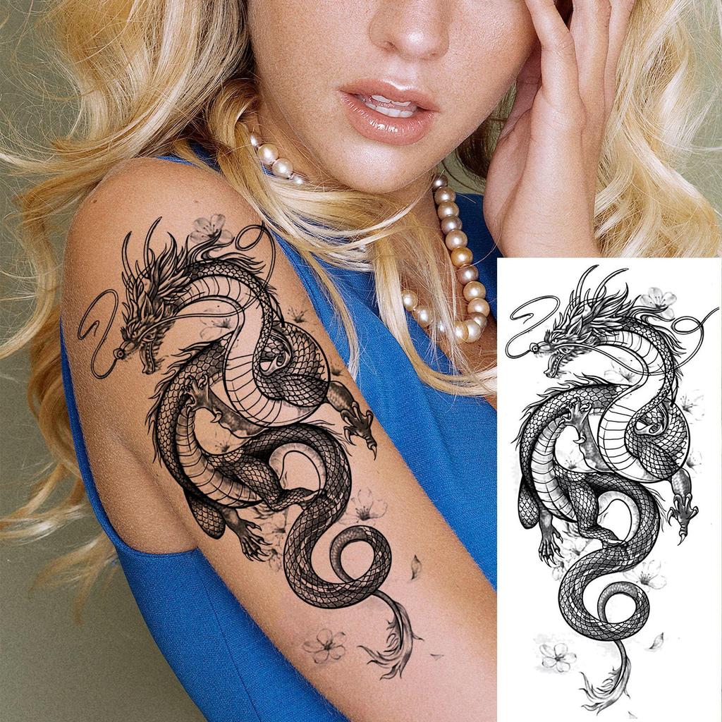 Waterproof Cross-border Snake & Dragon Skull Temporary Tattoo Stickers for Arm, European & American Design