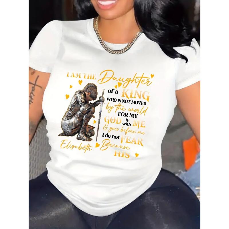 Damska koszulka z krótkim rękawem i okrągłym dekoltem I Am The Daughter of God Nadruk Casual Top na wiosnę i lato