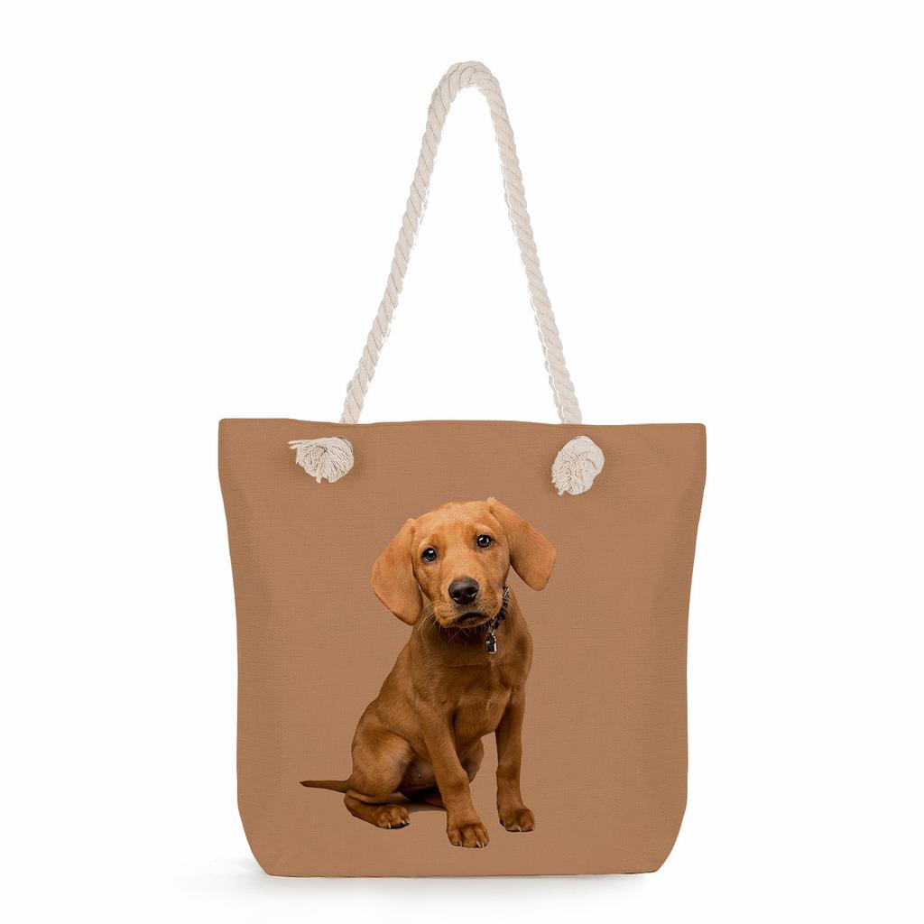 Multifunctional Dog Printed Thick Rope Shoulder Beach Bag Casual Large Capacity Handbag 7621 KTB