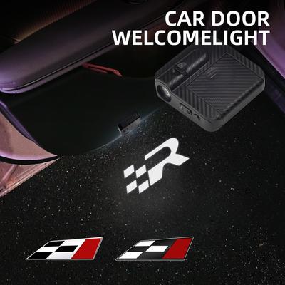 1/2Pcs R Racing Flag Logo Car Door HD LED Lamps Projector Courtesy Welcome Lights For SEAT Cordoba Ibiza Leon Altea Cupra Ateca