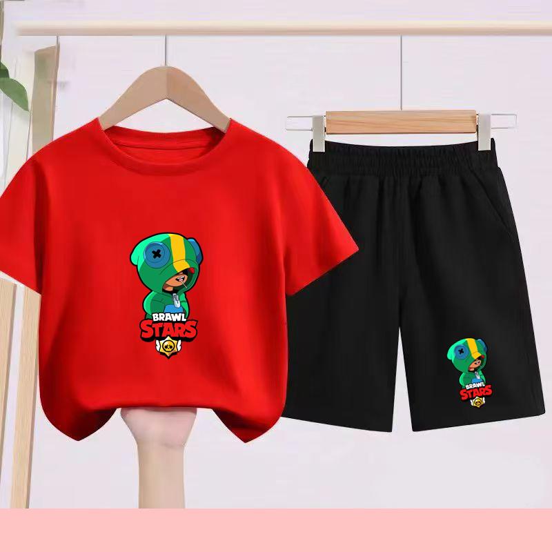 Children's Set - Disney Print Summer Boys' and Girls' Sports T-Shirts, Casual Short-Sleeved Shorts Set, 2-piece, for Ages 2-13