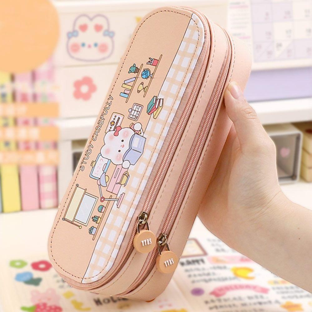 Double Layer Pencil Case Cartoon Design Stationery Pouch Ins Pen Pouch  Student Supplies