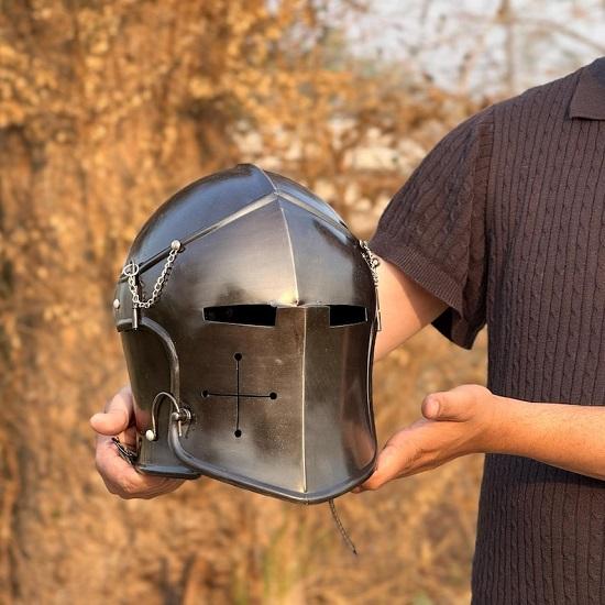 

Black Barbuta Medieval Knight Armor Steel Cosplay Halloween Costume Warrior Helmet