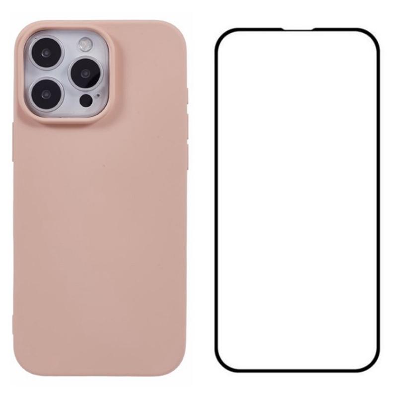 

For iPhone 16 Pro Max Case TPU Phone Cover with Screen Film (Big Lens Hole) Pink