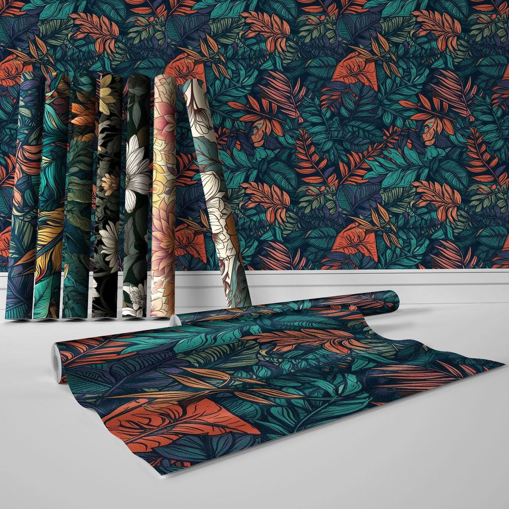 Nordic Style Seamless Splicing Kitchen Living Room Self-adhesive Wallpaper Waterproof Moisture-proof Matte Pvc Plant Wallpaper Wall Sticker