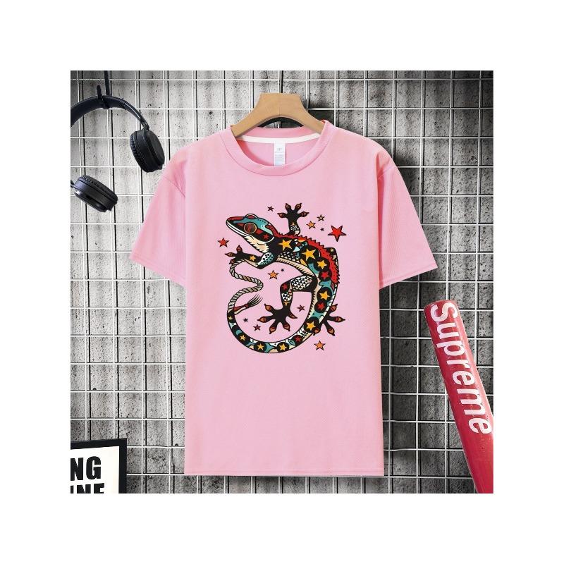 European sizes Stylized Colorful Gecko Lizard with Star And Triangle Patterns, T-Shirt for Boys And Girls, Casual Summer Short Sleeves