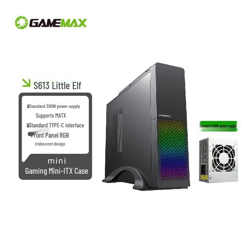 GAMEMAX Little Elf 3 RGB Маленький настольный корпус с блоком питания 300 Вт и Type-C HTPC Little Elf Desktop Case