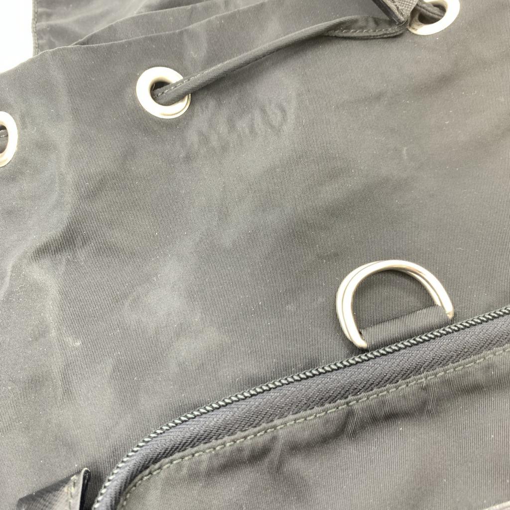 PRADA Tessuto Nylon Backpack Rucksuck Daypack Drawstring Leather B4650F Black Triangle Logo Plate