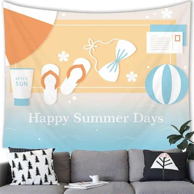Summer Beach Tapestry Wall Hanging Cartoon Summer Beach  Party Home Bedroom Living Room Aestheticism Decor Background Tapestry