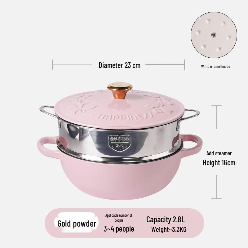 ZISIZ Non-Stick Iron Soup Pot with Steamer