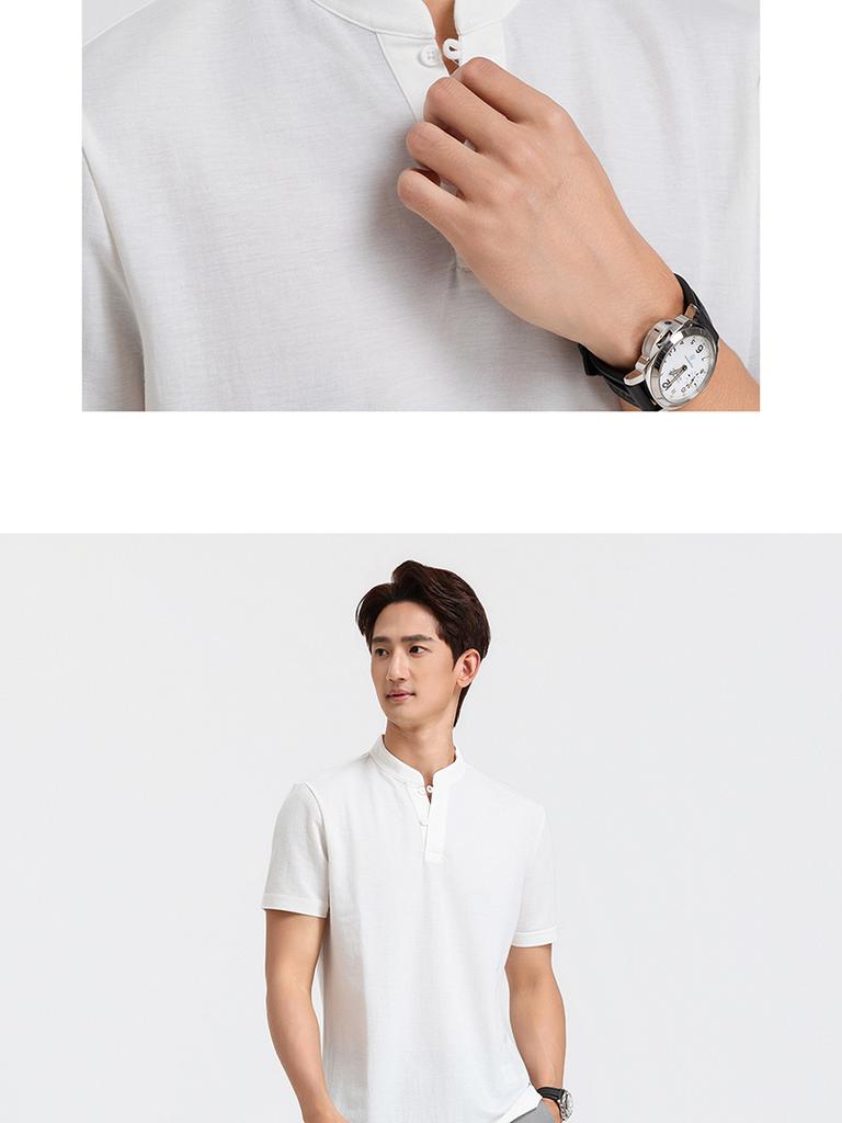 [National Style New Chinese Style] Langdeng Summer Ice Silk Imitation Hemp Refreshing Breathable Stand up Collar T-shirt