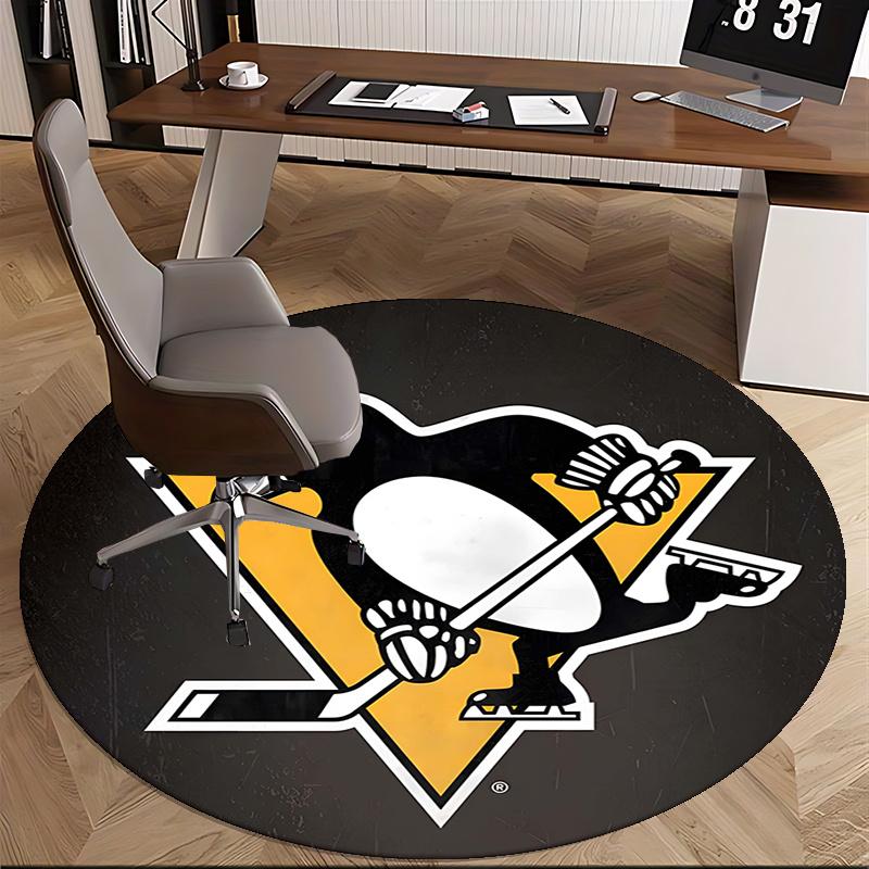 Pittsburgh Penguins Logo,NHL Hockey Team Chair mat Round Rug Office carpet, Machine Washable, Non slip, Suitable for Living Rooms, Bedrooms