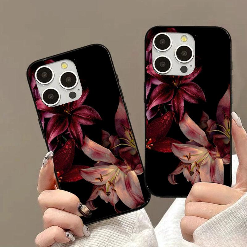 Elegant Red Lily Flower Phone Case For iPhone 16E 16 15 14 13 12 17 Air 11 Pro Max XS XR X 7 8 15 16 Plus SE Soft Cover