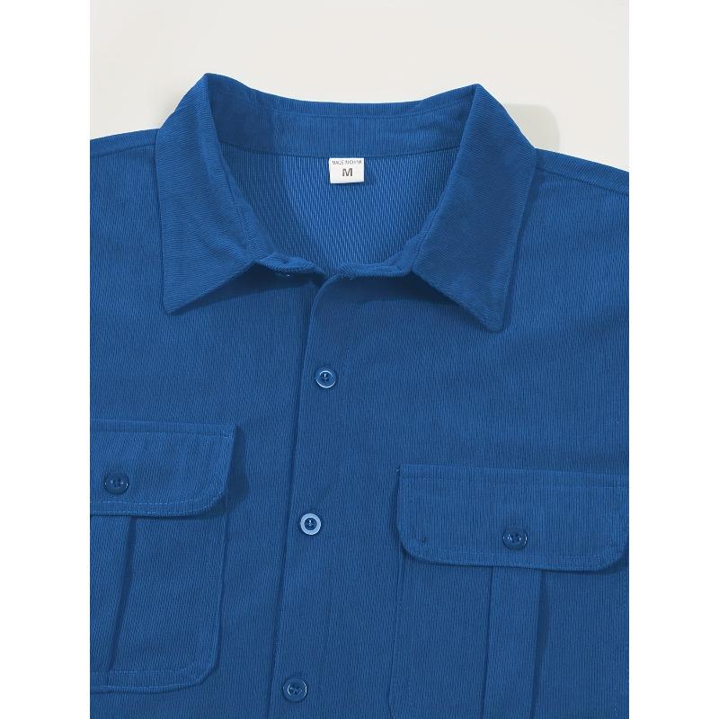 Men's Corduroy Button Down Pocket Short Sleeve Casual Shirt.