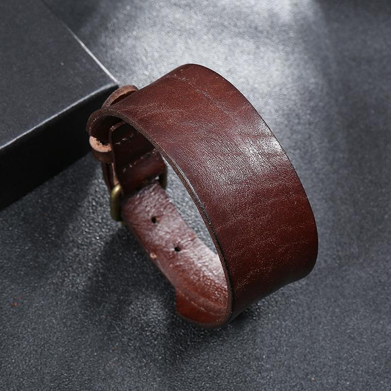 Retro Simple Cowhide Leather Wristband Bracelet 30mm Wide Handmade Adjustable Bracelet Cowboy Accessories Unisex  Gift
