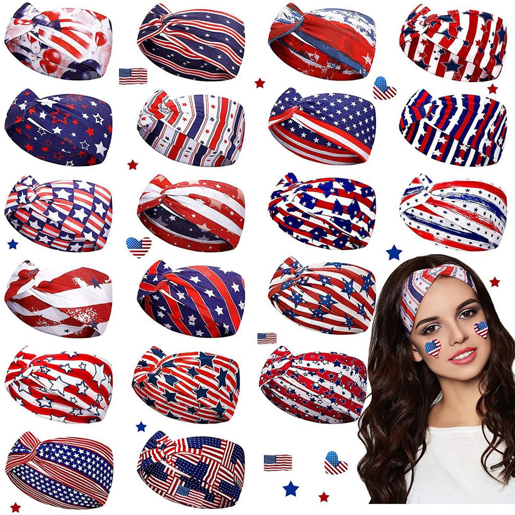 Retro Star Stripe Twisted Sweat Absorbing Yoga Running Headband for Sports and Party Decoration Unisex Stretchy Hair Band