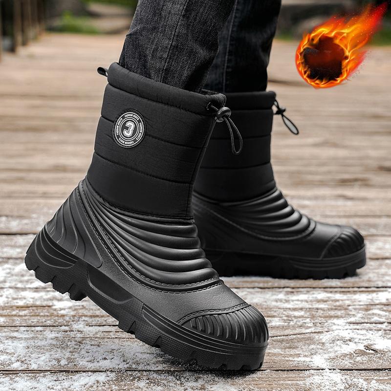 Autumn And Winter Outdoor Men'S Snow Boots Waterproof Non-Slip Warm Cotton Shoes Large Size Fleece-Lined Thickened Hiking Boots Snow Boots