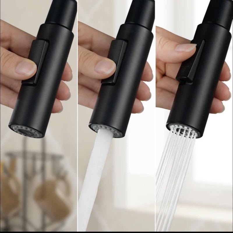 Cross Stainless Steel Black Pull-Out Kitchen Faucet, Rotating Telescopic Design, for Hot and Cold Water