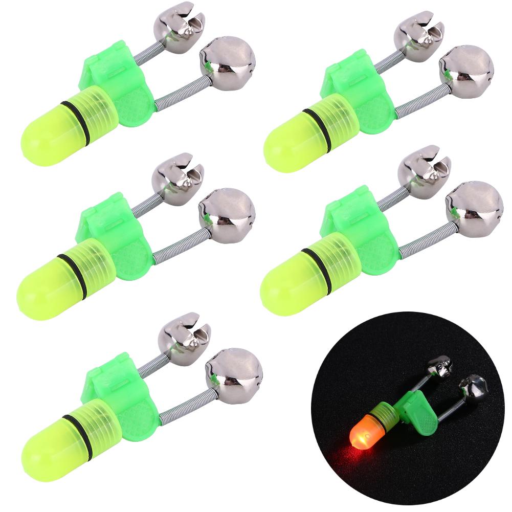 1-10pcs Night Fishing Rod Bite Bait Alarm Light with Twin Bells Ring Fishing Bite Alarm Indicator Carp Fishing Accessories