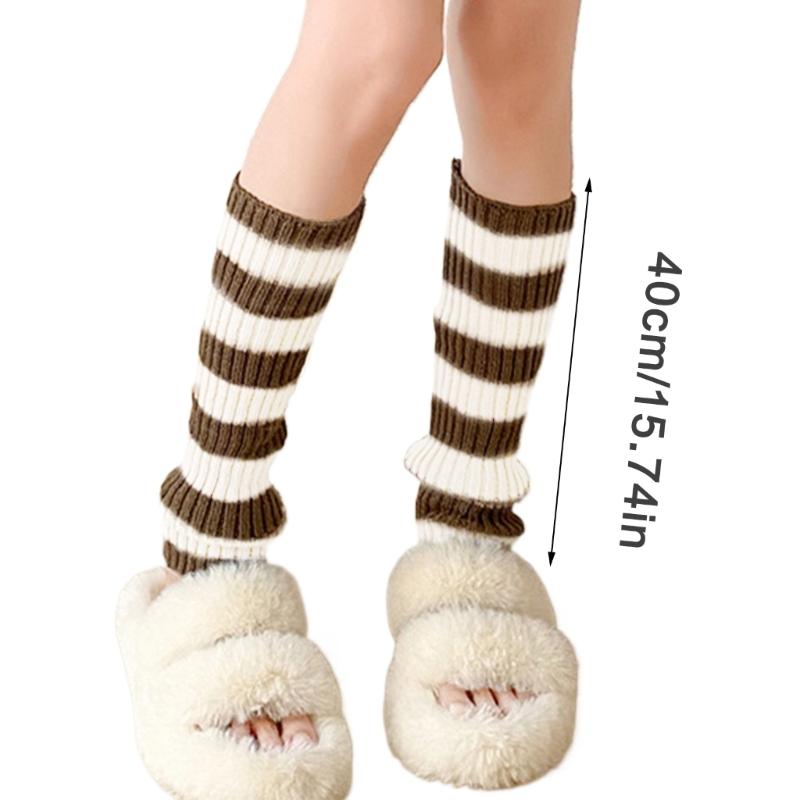 Contrast Color Striped Leg Warmers for Women Girls Ribbed Knitted Boot Covers Over Calf Socks for Dance Parties Hosiery