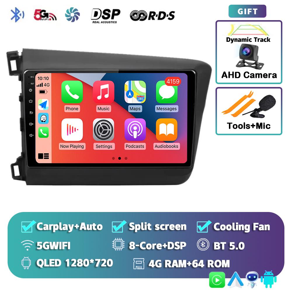 Android 14 Carplay Auto WIFI+4G Car Radio For Honda Civic 2012 2013 2014 2015 Multimedia Player Stereo GPS Head Unit No DVD 2Din