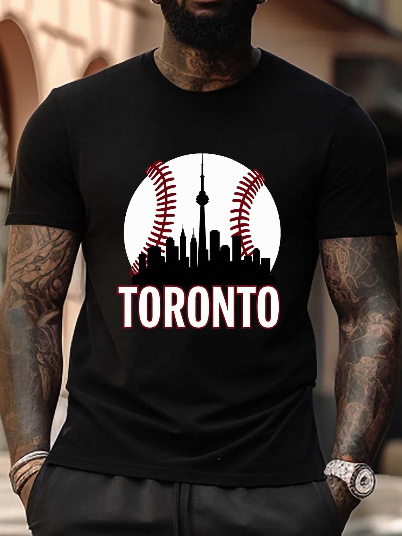 Plus Size Toronto Baseball City Skyline Graphic T-shirt - Black 100% Polyester L