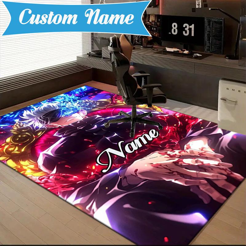 Custom Name Powerful Jujutsu Hero Rug Game Carpet, Floor Mat for Bedroom Living Room Entryway Rug, Home Decor Idea Gift for Christmas birthday