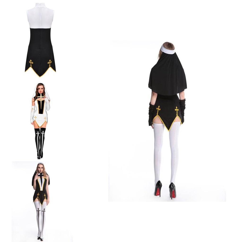 Eye-catching Naughty Nun Costume High Quality Black Fancy Dress For Women's Cosplay And Halloween