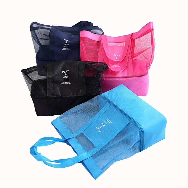 Thermal ulation Cooler Bag Clothes Cosmetic Organizer Waterproof Food Drink Storage Bags Double Layed Mesh Tote Beach Bag