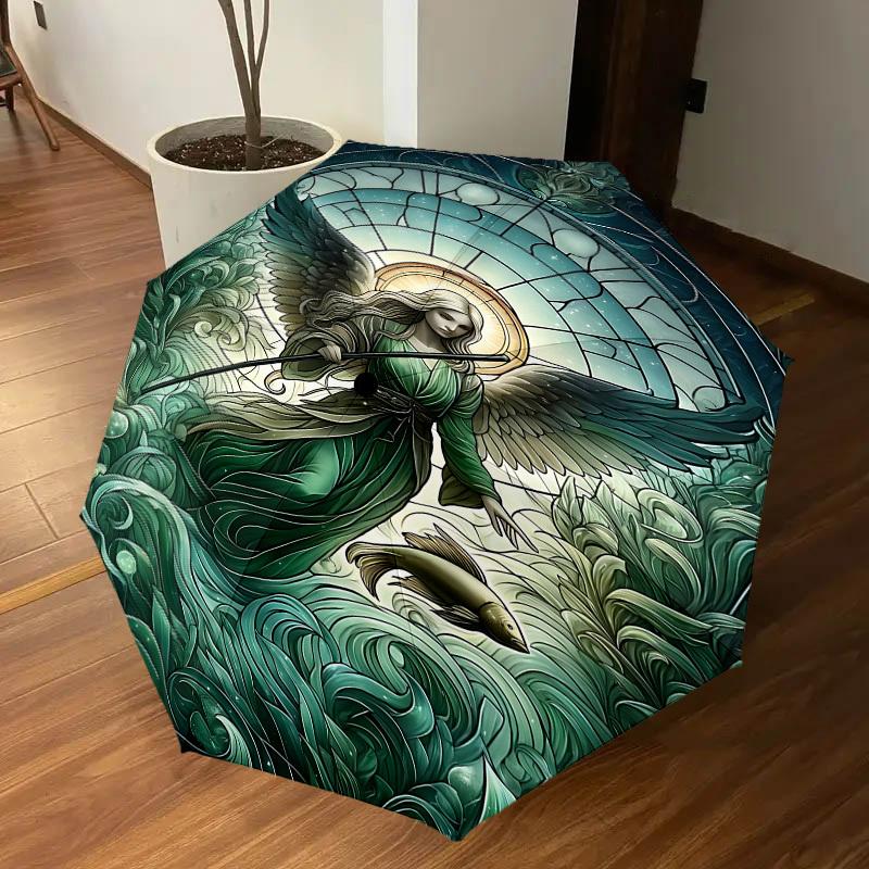 1PC Angel Stained GlassAutomatic Open/Close Umbrella with Windproof, 8-Rib Sturdy Canopy, Durable Ribs, Fashionable Design1205A