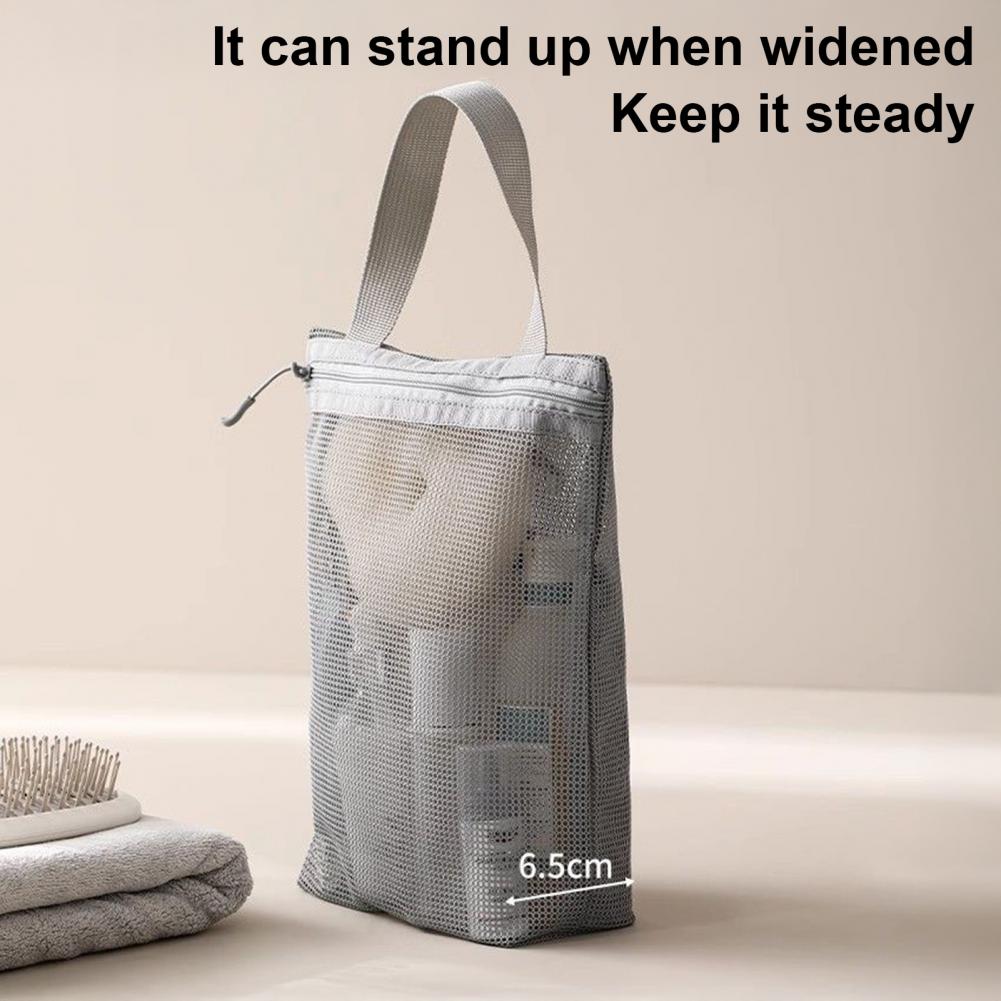 Mesh Drain Toiletry Pouch Travel Toiletry Bag Capacity Mesh Cosmetic Bag with Zipper Closure Handle for Beach Shower Toilet