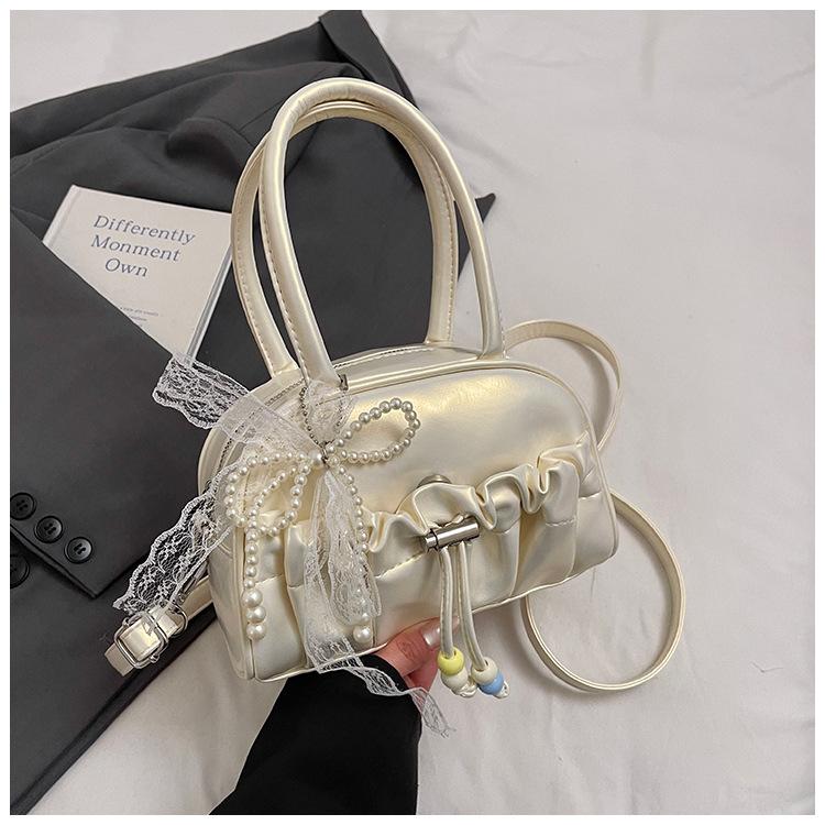 Niche Pleated Portable Bowling Bag Women's New Trendy Spring Fashion Pillow Bag Messenger Bag Trendy