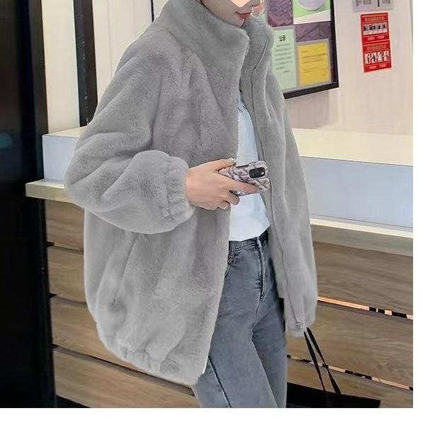 Velká velikost zesílená oboustranná fleecová bunda fleece teplý kožíšek top podzim a zima nový stojáček kardigan volný korálový fleece