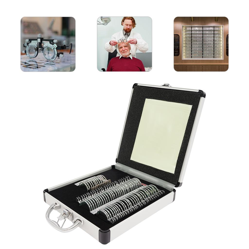 68 PCS Glass Aluminum Trial Lens Set with Storage Case,Silver 24*22*5.5cm Trial Lens Sete for Optometrists