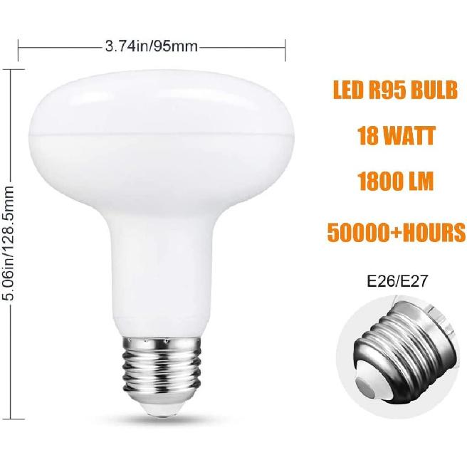 2Pack 18W LED R95 BR30 Light Bulb, 150 Watt Equivalent, Warm White 3000K, 1800LM E26 Base, Indoor Flood Lights for Recessed Cans (3000K-Warm White)