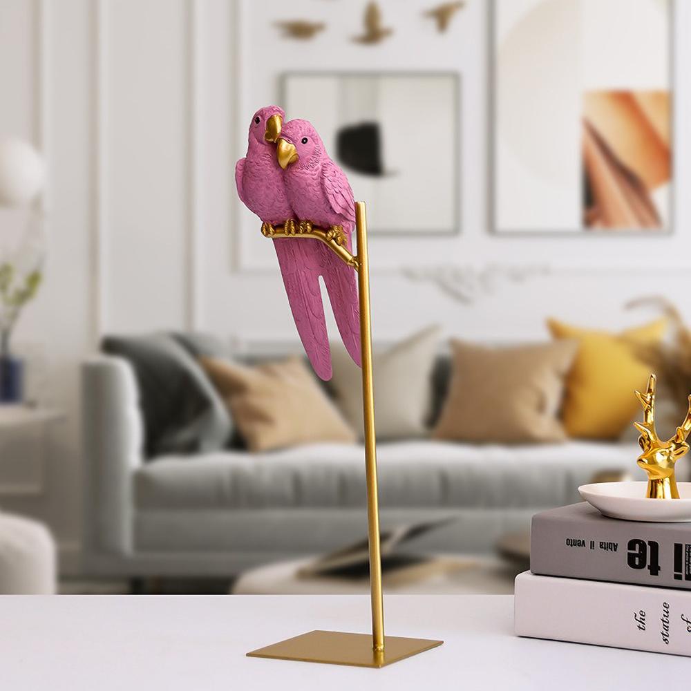 Couple Parrot Resin Ornaments - Handmade Love Birds Desk Decor for Valentine's Gift, Heartwarming Home Crafts