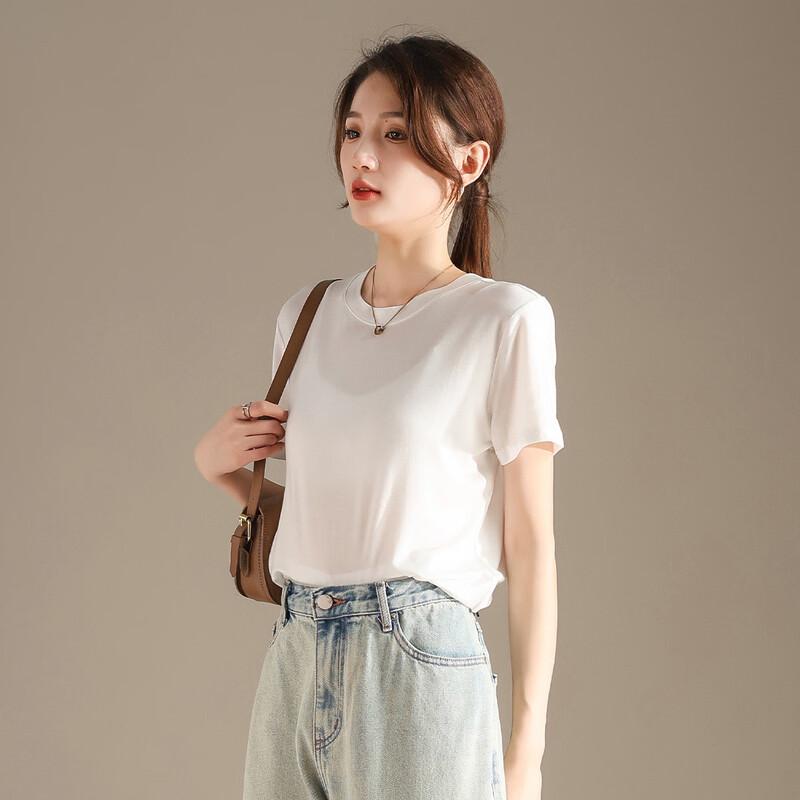 RAIN.CUN Women's High-Elastic Round Neck Short Sleeve T-shirt
