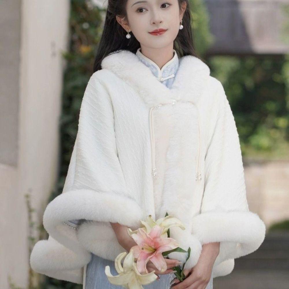 Elegant Plush Chinese Style Cloak Thicken Winter Warm Cape Plush Evening Capes Cheongsam Lolita