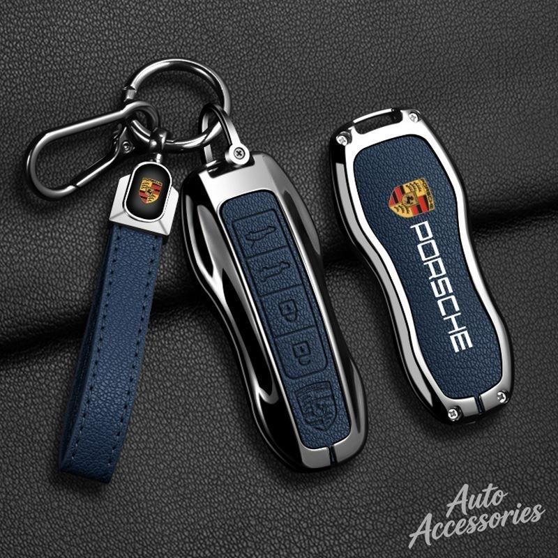 Alloy Leather Car Key Case Cover 3/4 Button Key Protector Shell For Porsche Panamera Cayenne 971 911 9YA Macan Boxster STICKER IJCDF1