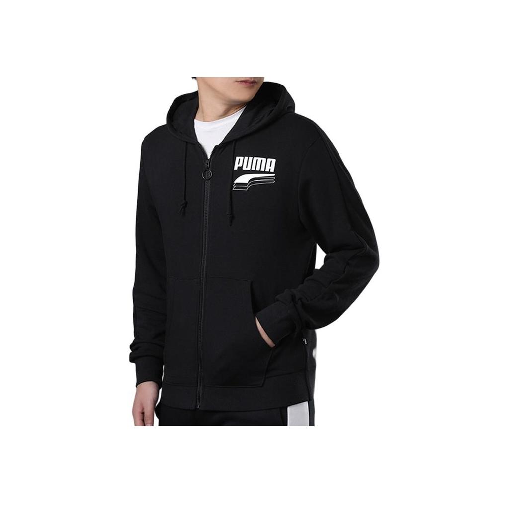 Puma Solid Color Brand Logo Zip-Up Hoodie Men jackets Black 582733-21