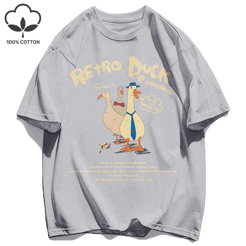 

Мужские футболки с ретро-принтом утки, свободные, хлопковые, дышащие, с коротким рукавом, модная одежда, летний мягкий базовый топ унисекс 3XL