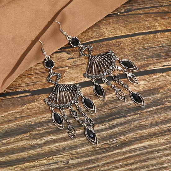 1 Pair Dangle Earrings Bohemian Retro Ethnic Style Long Tassel All-match Decoration Faux Crystal Women Hollow Fan-shaped Drop Earrings