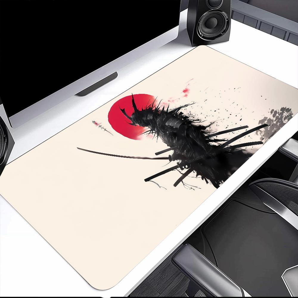 Black white Japanese samurai crow s Mouse Pad Large Desk Mat Keyboard Ergonomic Office Rubber PC Nonslip Antifray Home Custom