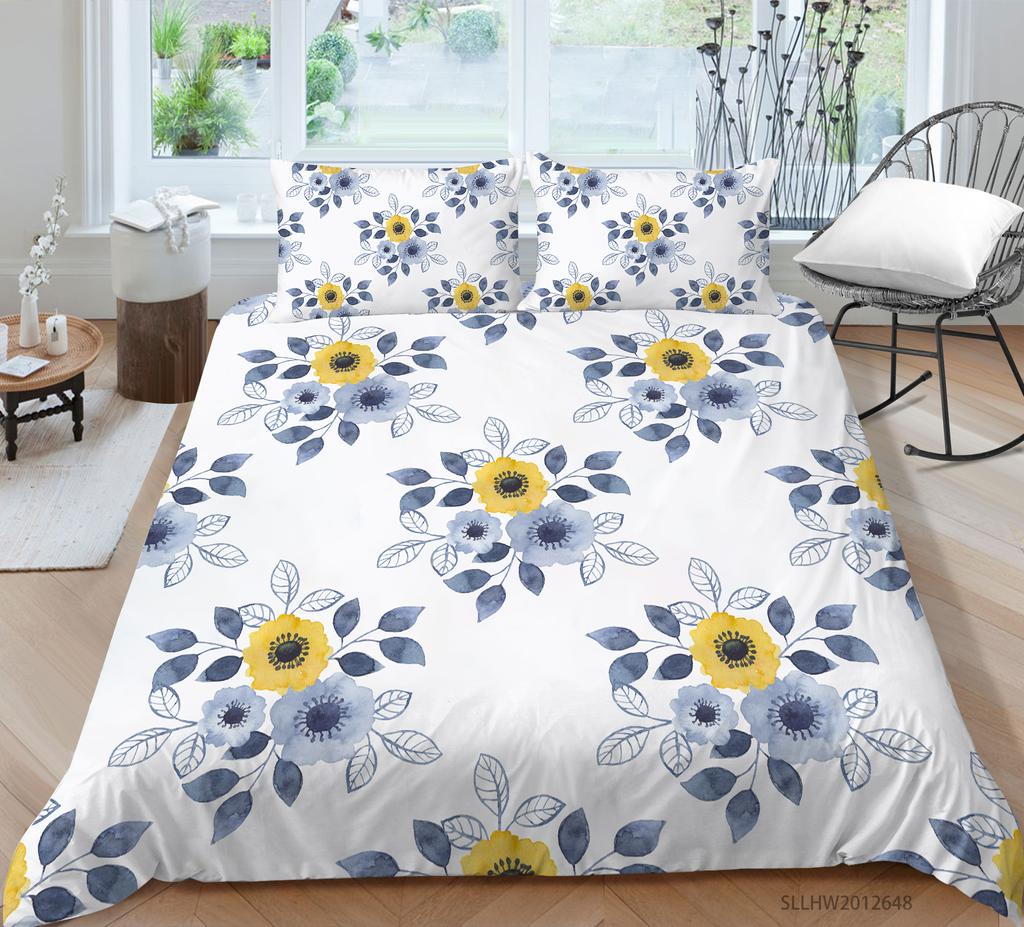 3D-Farbmuster bedruckte Bettwäsche, Einzelbett, Doppelbett, volle Größe, Vintage-Blumenmuster, Kissenbezug und Bettbezug, 2 oder 3 bequeme Heimdekoration