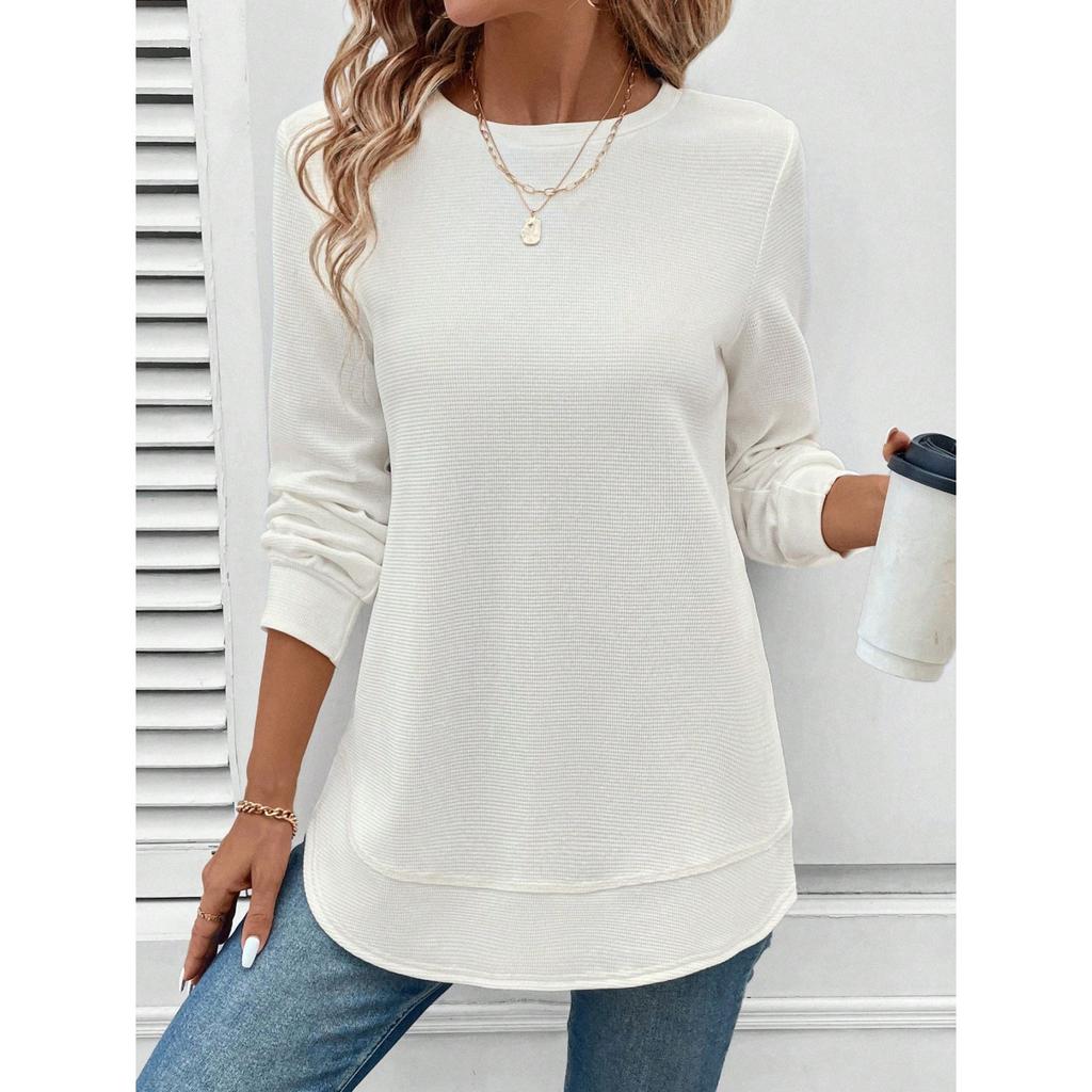 Fashionable Women's Long Sleeved Lightweight Sweater Loose Round Neck Top