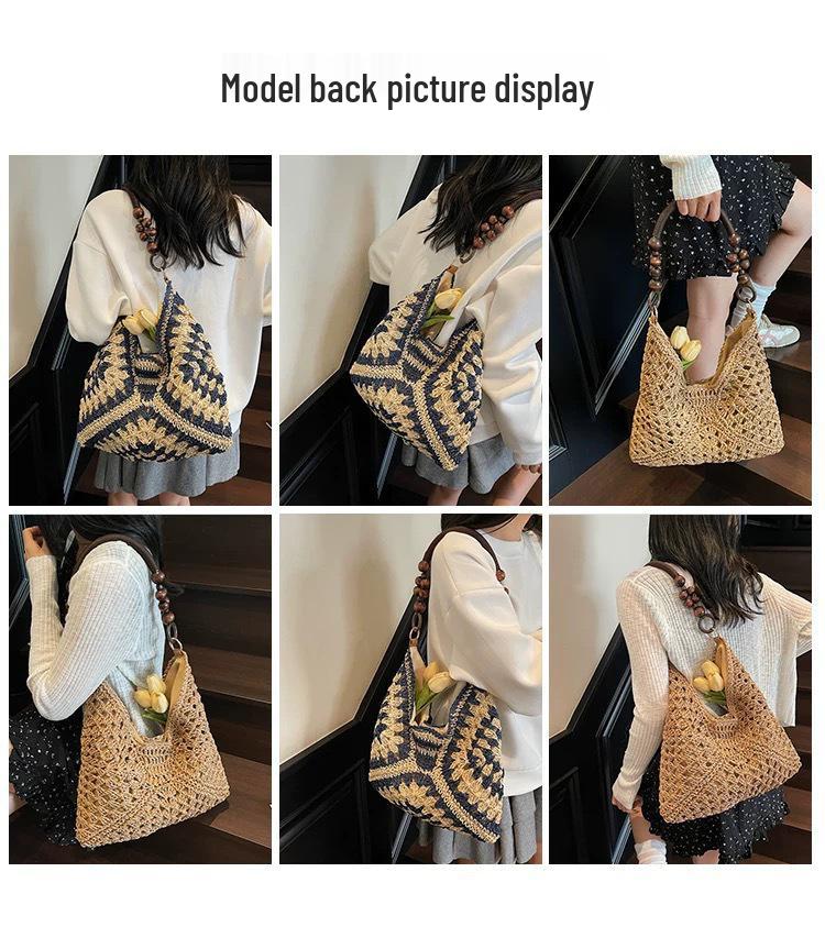 Summer Straw Woven Beach Tote - Fashionable Single Shoulder Handwoven Bag.