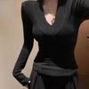 Polyester Long Sleeve V Neck T Shirt For Office Wear And Casual Fashion
