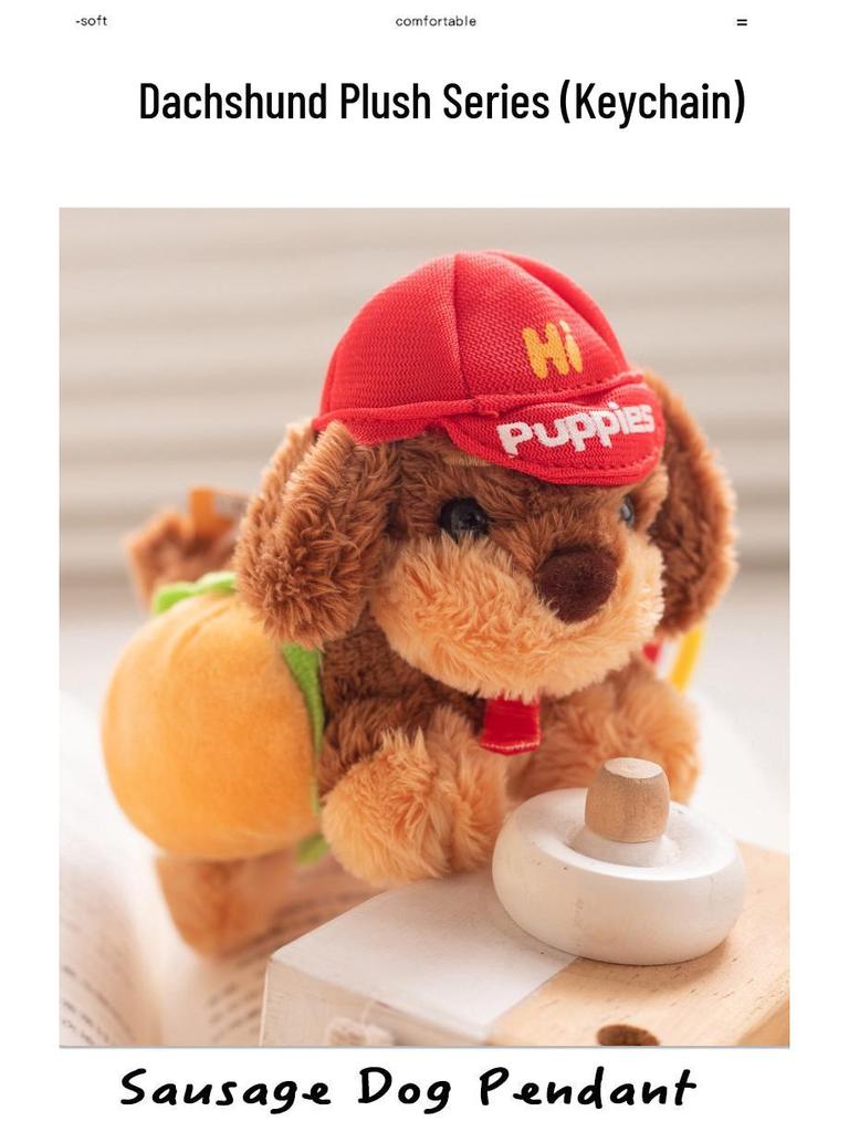 Cartoon Dachshund Plush Toy Camera-Style Keychain Backpack Accessory