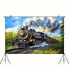 1 Piece of Retro Steam Train Party Banner - Vintage Railway Scene Polyester Fabric Background  for Home Decoration